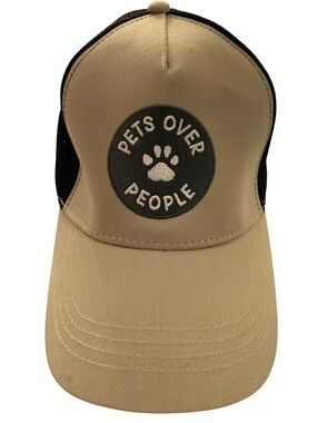 Pets Over People Snap Back Cap Hat Black Tan Unisex
